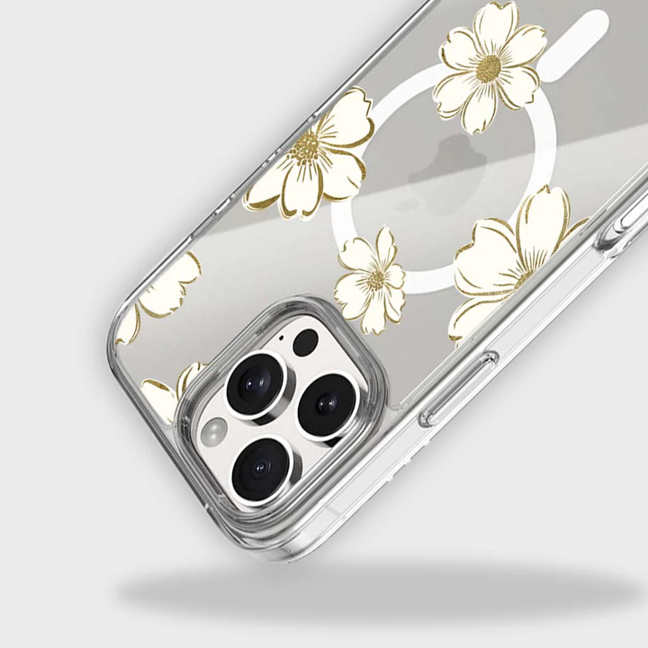 Caseco | Gold Floral Clear Design Case with MagSafe iPhone 16 Pro - Clear | ED24D1-GFL