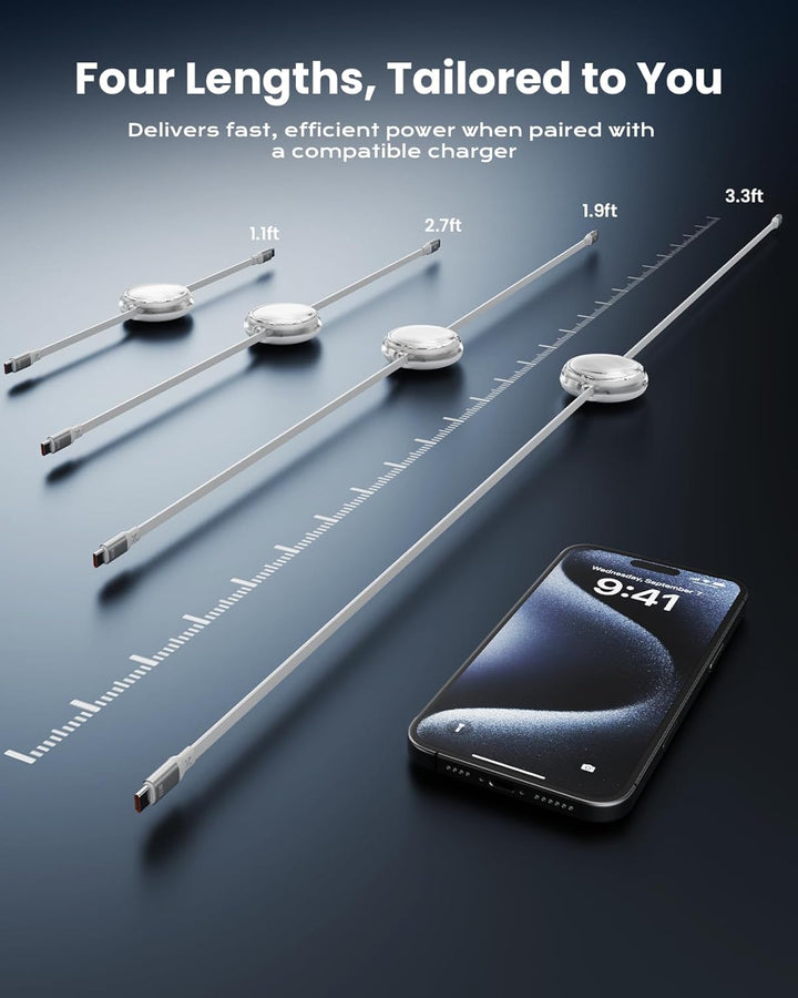 iOttie | Retractable Cable 100W USB-C to USB-C (set of 2) 3ft - White | IOTACC610