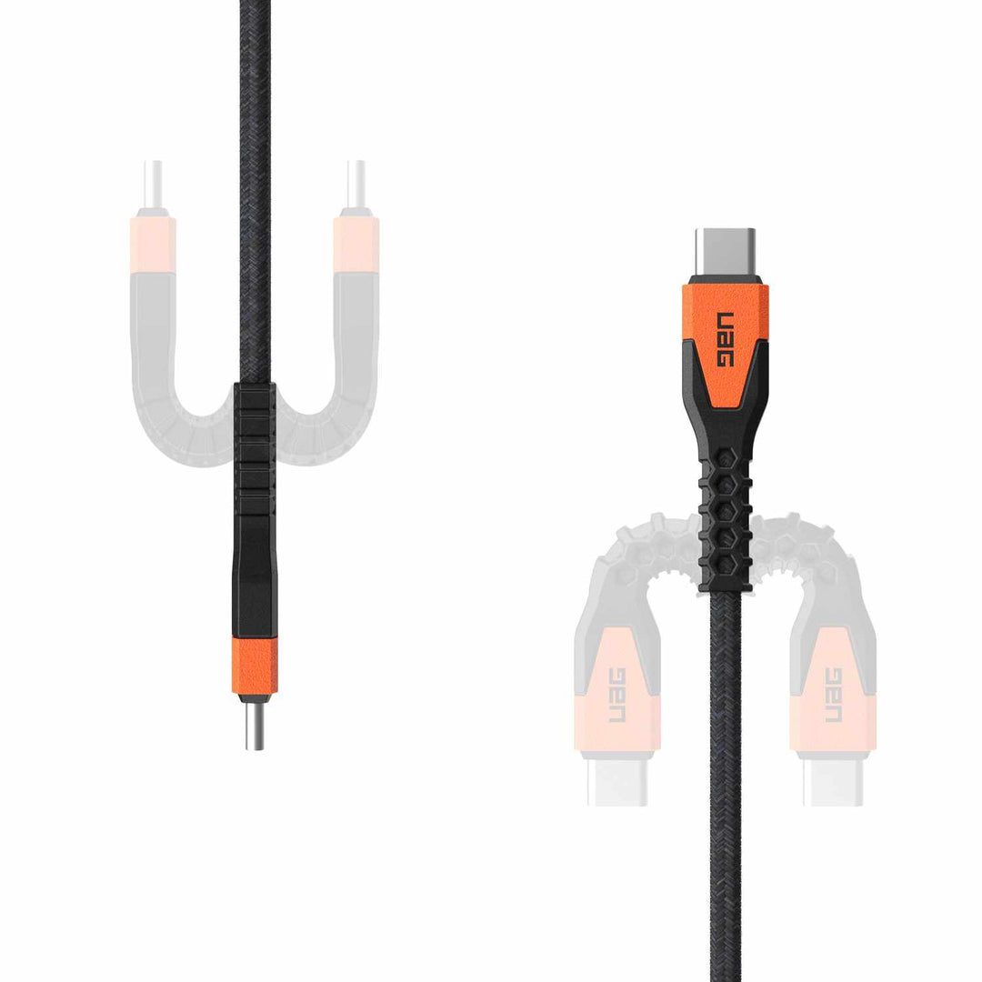 UAG | USB-C to USB-C - Charge/Sync 30W Rugged Kevlar Core Cable - 5ft - Black/Orange | 107-1767