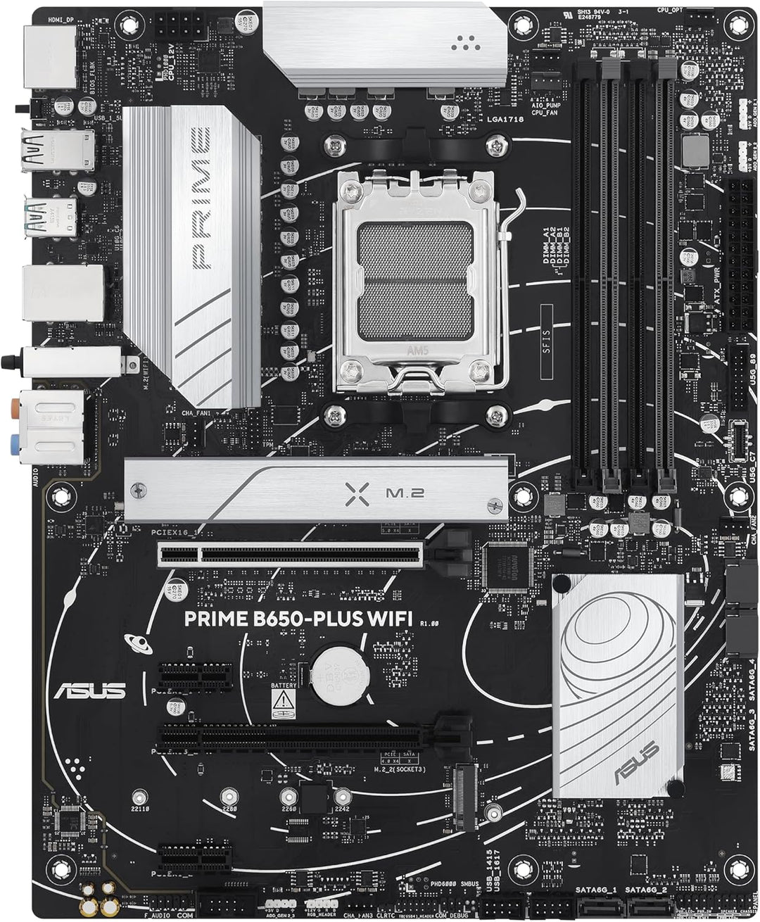 ASUS | Prime B650-PLUS WiFi AMD B650 AM5 Ryzen™ Desktop 9000 8000 & 7000 ATX Motherboard, DDR5, PCIe 5.0 M.2, 2.5Gb LAN, WiFi 6E, HDMI™, SATA 6 Gbps, USB Type-C®, BIOS Flashback™, Thunderbolt™ 4 Header | PRIME B650-PLUS WIFI