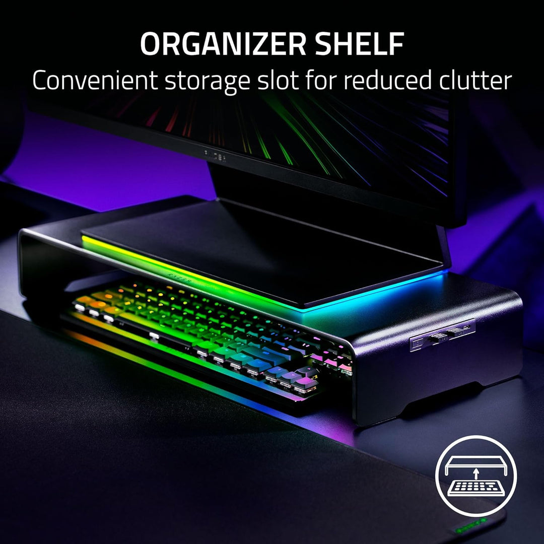 Razer | Monitor Stand Chroma: 4 Port Hub USB A 3.2, USB C 3.2, HDMI 2.0 Ergonomic Height - Black | RC21-02320100-R3U1