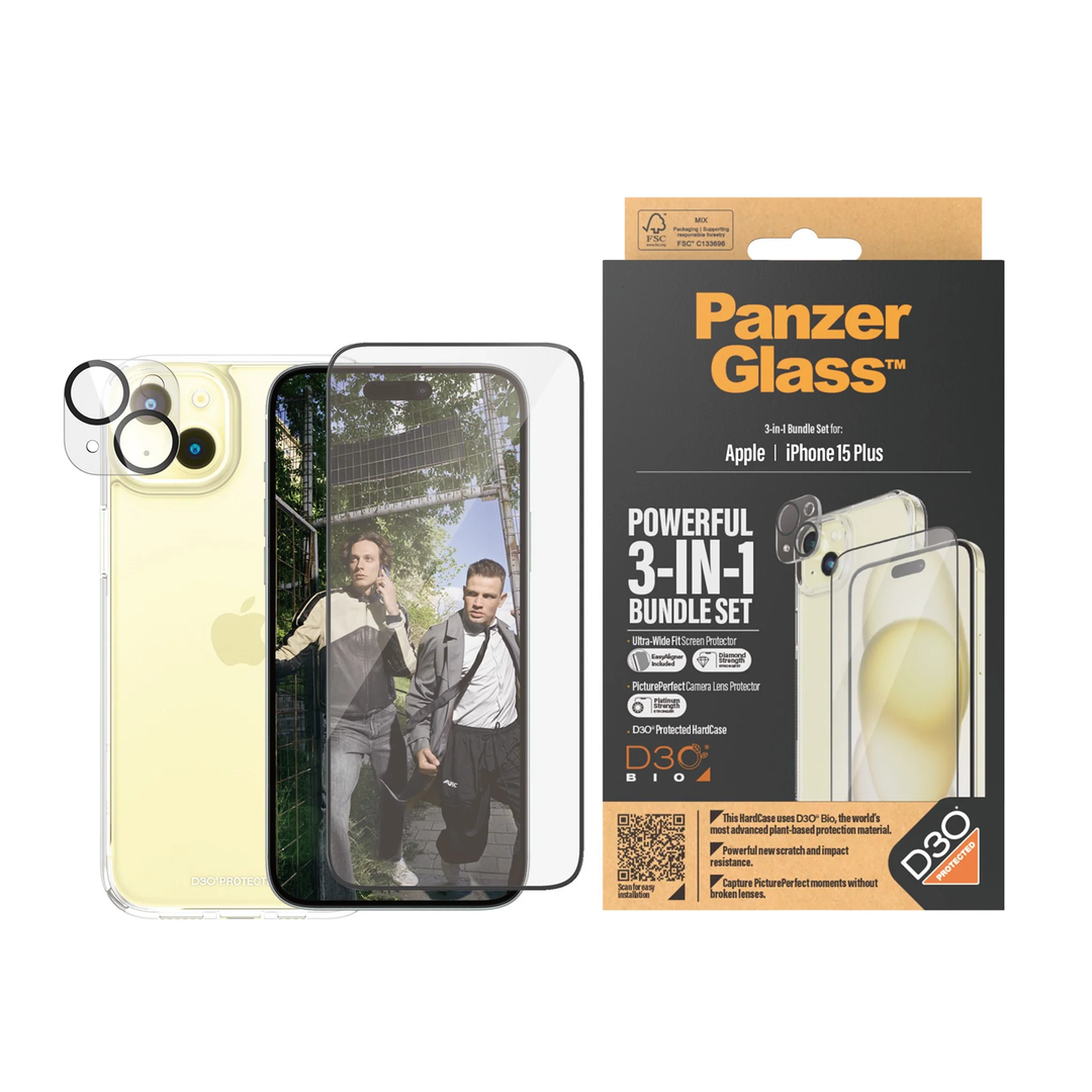 PanzerGlass | 3-in-1 Protection Bundle with D3O for iPhone 15 Plus - Clear | 5711724211744