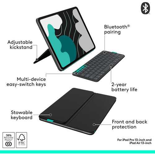 Logitech | Flip Folio Keyboard Case for iPad Pro 13" (M4)/Air 13" (M2/M3) - Graphite | 920-013367