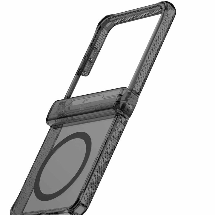 ITSKINS | Hybrid_R Case Hinge w/MagSafe for Samsung Galaxy Z Flip 7 - Smoke/Transparent | SGB7HIMCLBKTR