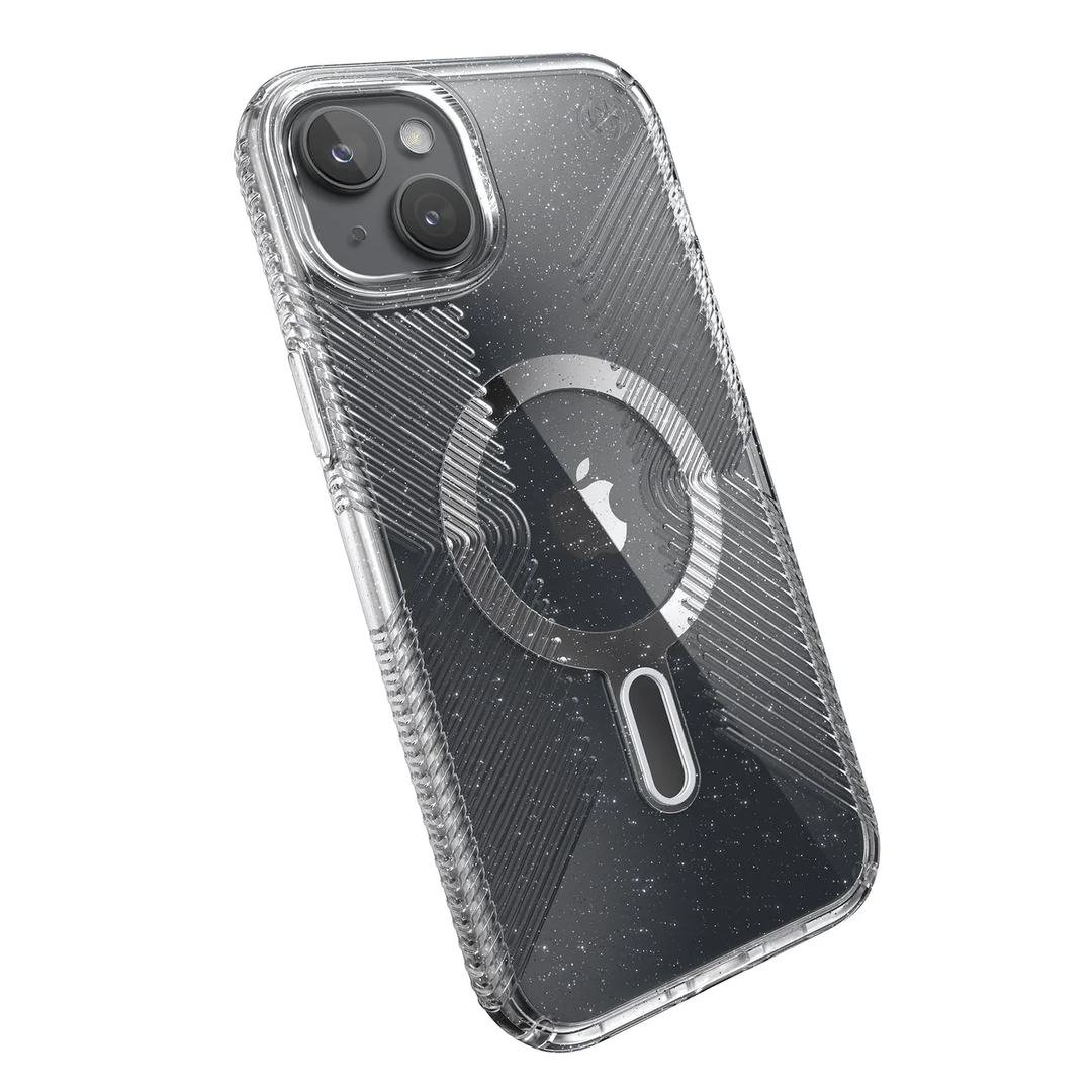 Speck | Presidio Lux Glitter Grip MagSafe with ClickLock Apple iPhone 15 Plus - Clear/Platinum Glitter | 150550-3224