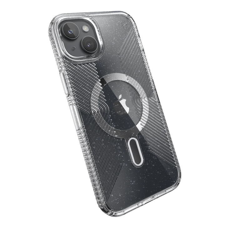 Speck | Presidio Lux Glitter Grip MagSafe with ClickLock Apple iPhone 15 Plus - Clear/Platinum Glitter | 150550-3224