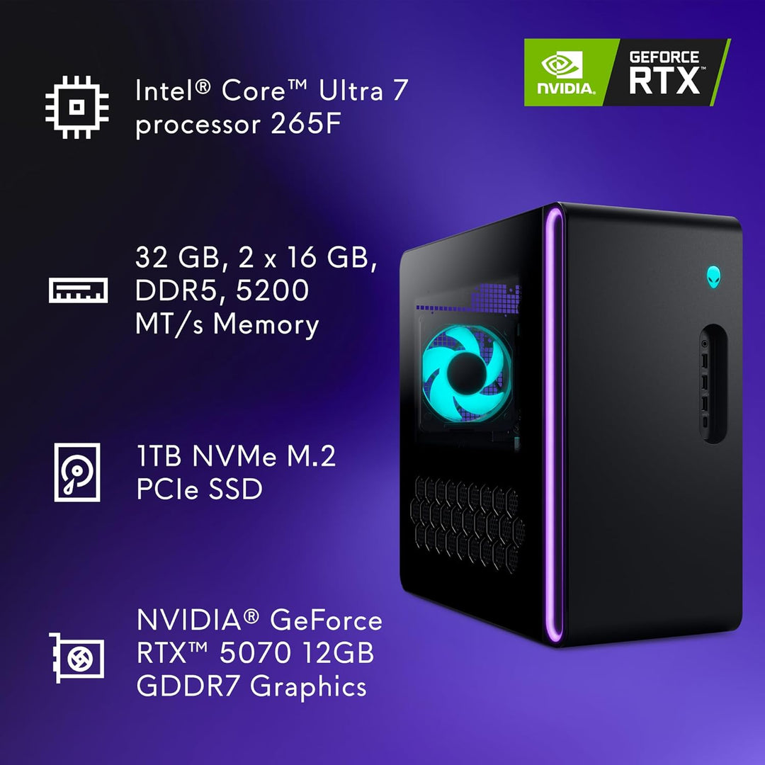 Alienware | Aurora Gaming Desktop Ultra 7 265F 32GB DDR5 1TB 5070 12GB GDDR7 1000W W11 Home 1YR Onsite |