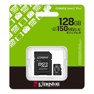 Kingston | MicroSDXC Canvas Select Plus Gen 3 128GB + Adapter 150 MB/s | SDCS3/128GB