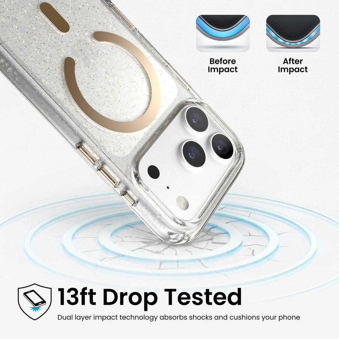 Speck | Presidio Lux + C-Magsafe  iPhone 18 Pro / 17 Pro with Camera Control  - Gold Glitter | 151106-9221