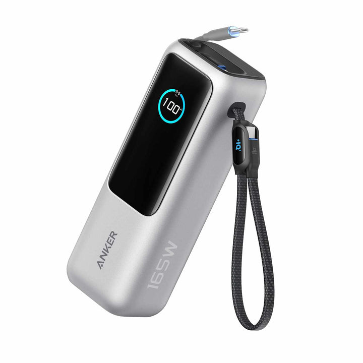 Anker | 25000 mAh Power Bank 165W with Built-In USB-C and Retractable Cable - Silver | A1695H415