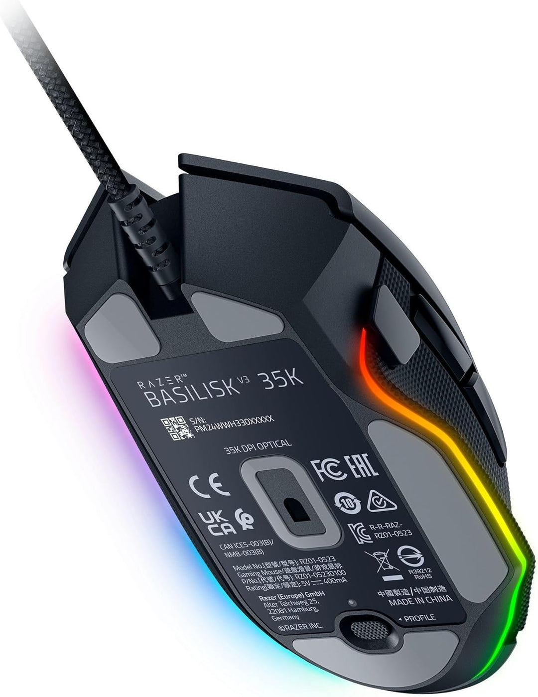 Razer Renewed | Basilisk V3 35k Optical Gaming Mouse with HyperScroll Tilt Wheel Wired - Black |  RZ01-05230100-R3UR