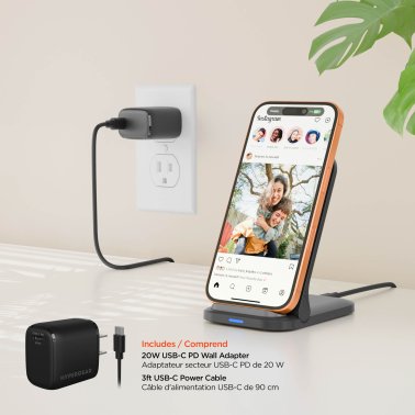 HyperGear | Fast Charge Foldable Wireless Charger Desktop Stand w/ Wall Charger 15W - Black | 16458