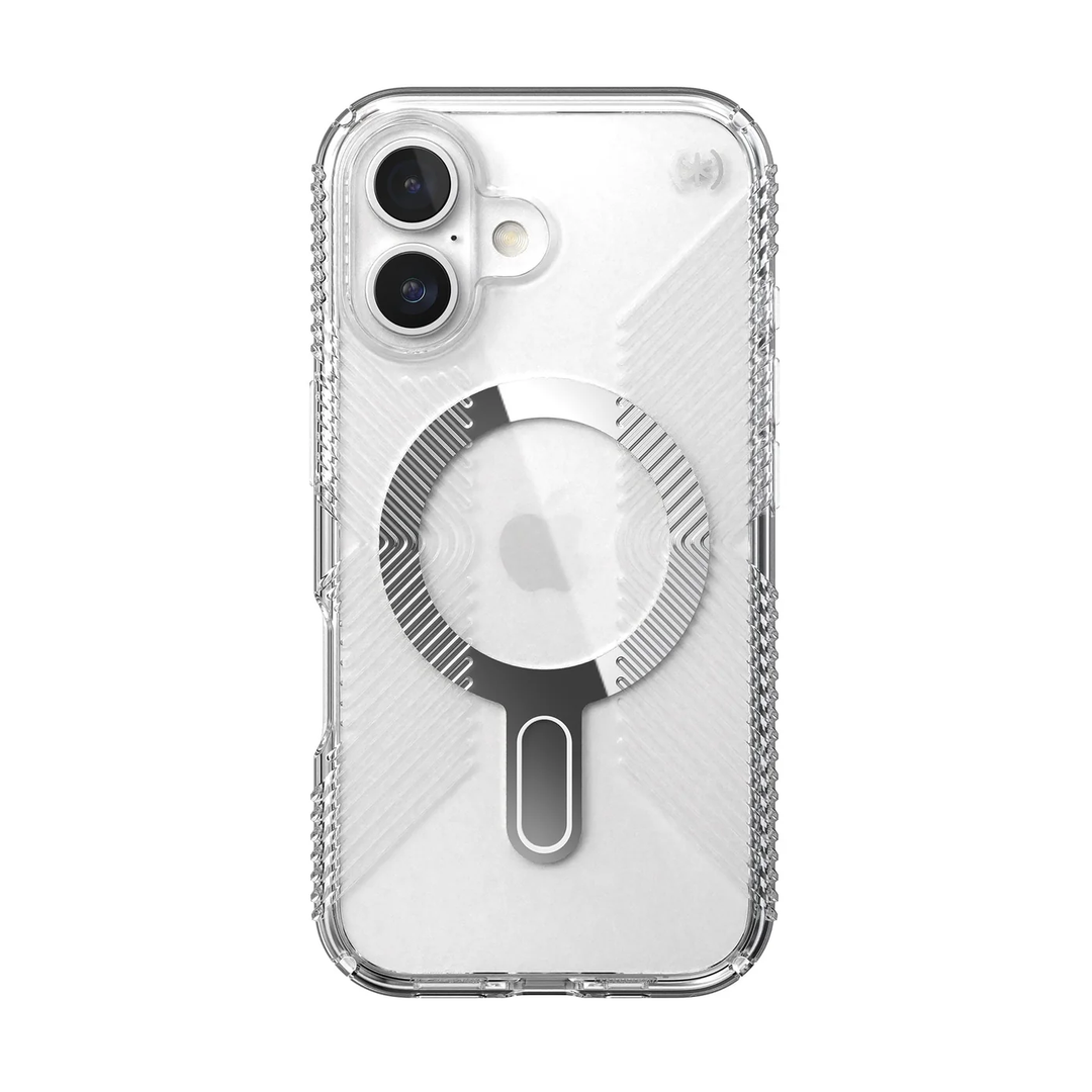 Speck | Presidio Perfect-Clear Grip MagSafe with ClickLock Apple iPhone 16 - Clear/Chrome | 150692-3199