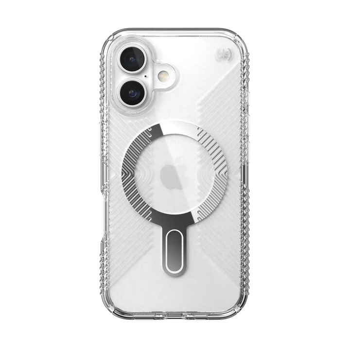 Speck | Presidio Perfect-Clear Grip MagSafe with ClickLock Apple iPhone 16 - Clear/Chrome | 150692-3199