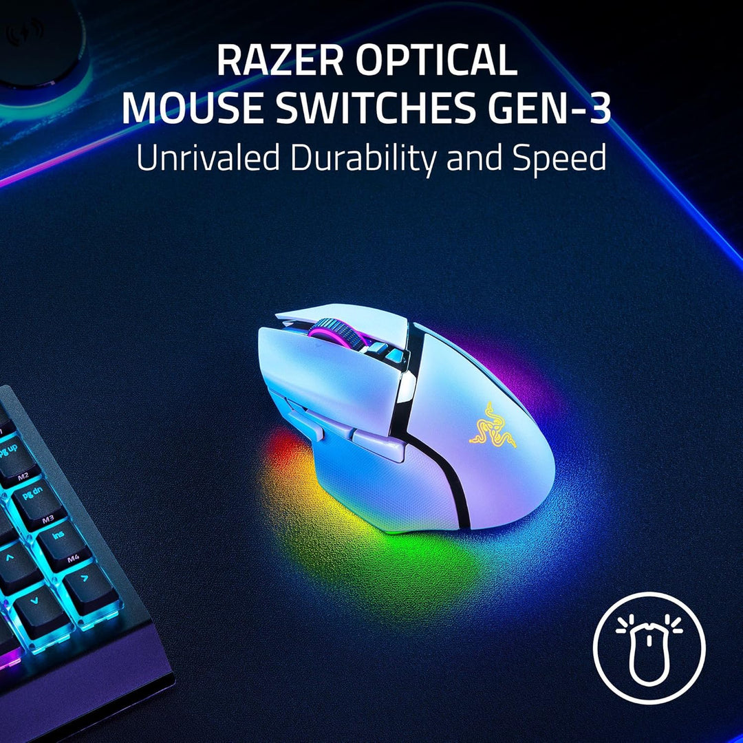 Razer | Basilisk V3 Pro Optical Gaming Mouse with HyperScroll Tilt Wheel Wireless - White | RZ01-05240200-R3U1