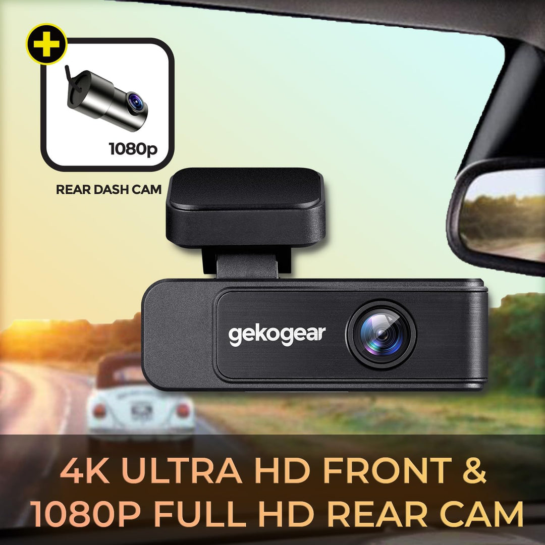 GekoGear | Orbit D410 4K/1K Dual Front and Rear View Dash Cam with APP and GPS Logging | Orbit D410