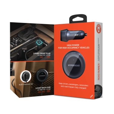 HyperGear | Road Runner PD PPS 5-Port Front + Backseat Fast Car Charger 98W - Black | 16352