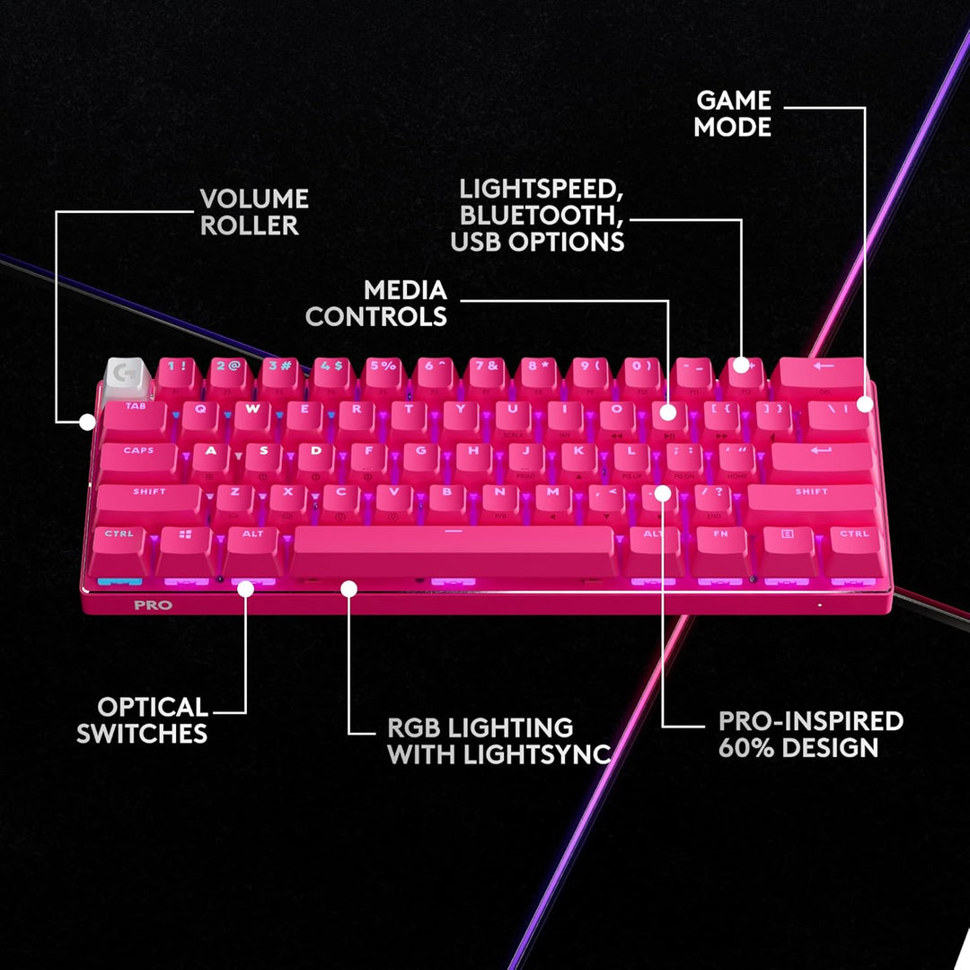 Logitech | PRO X 60 LIGHTSPEED Wireless Backlit Mechanical GX Optical Tactile Gaming Keyboard - Magenta | 920-011940