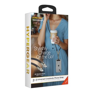 HyperGear | TECHcessories Universal Crossbody Phone Strap and USB-C Charging Cable - Black | 16280