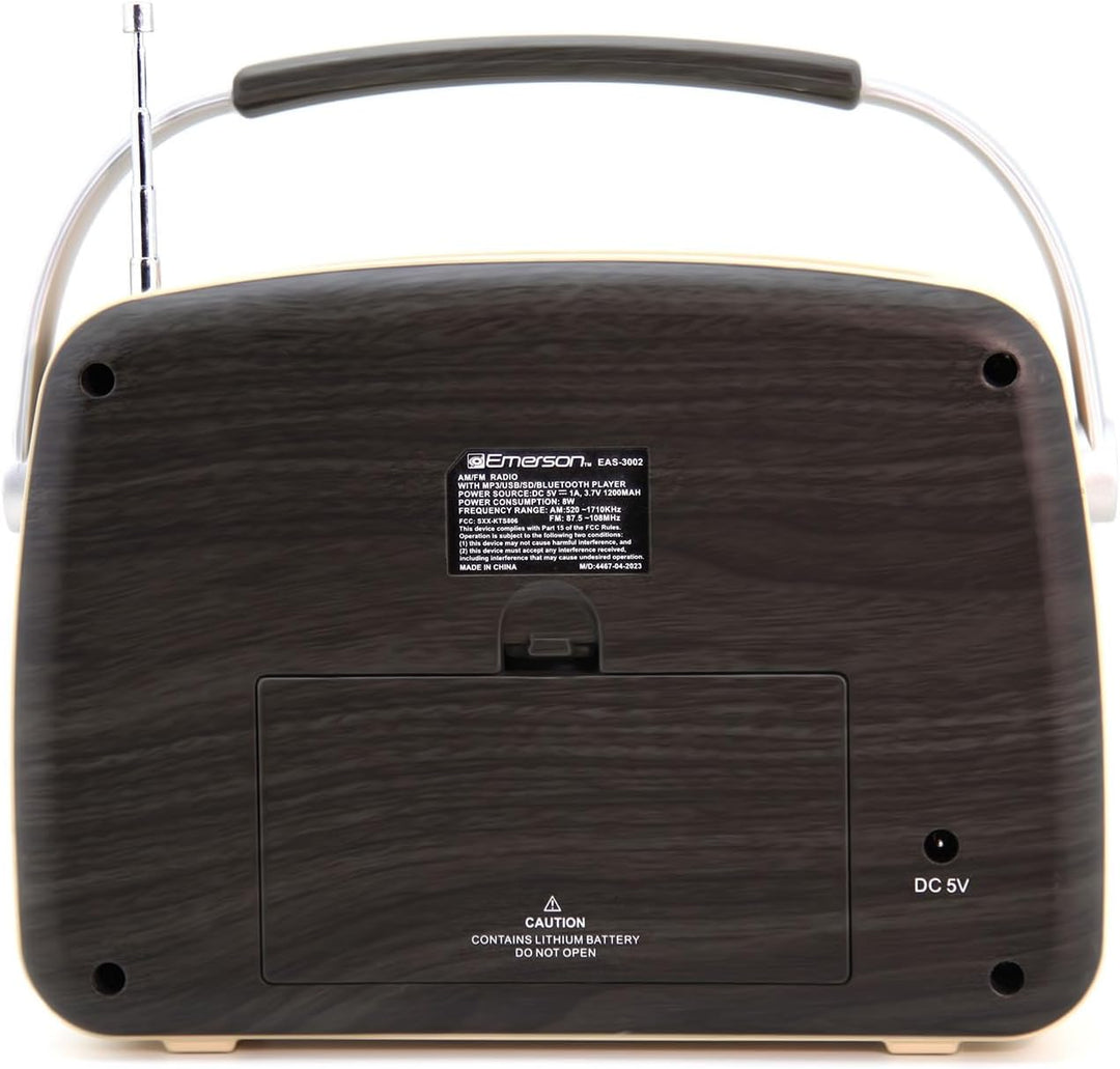 Emerson | Portable Retro Radio with Built-in Rechargeable Battery Espresso | EAS-3002-ES