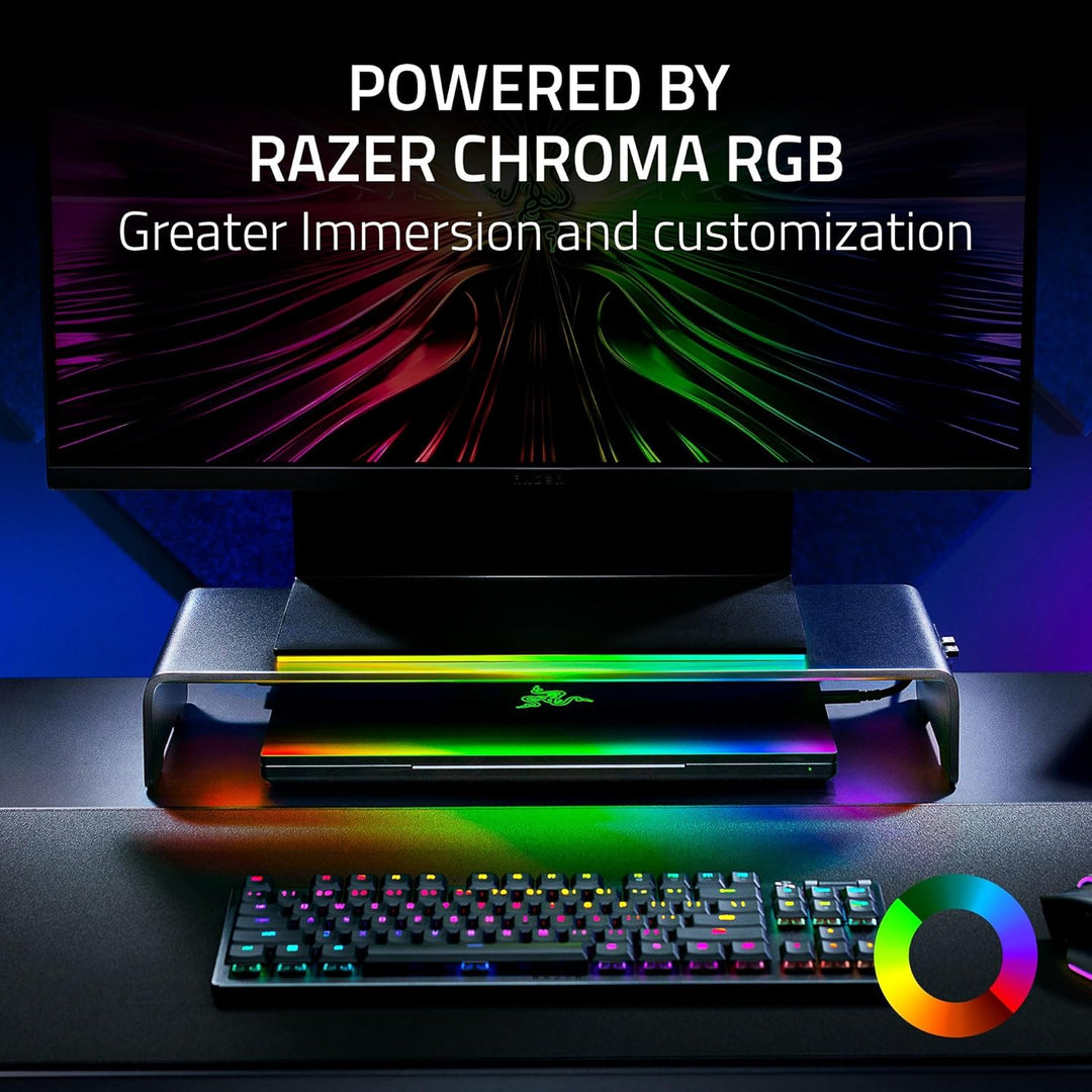 Razer | Monitor Stand Chroma: 4 Port Hub USB A 3.2, USB C 3.2, HDMI 2.0 Ergonomic Height - Black | RC21-02320100-R3U1