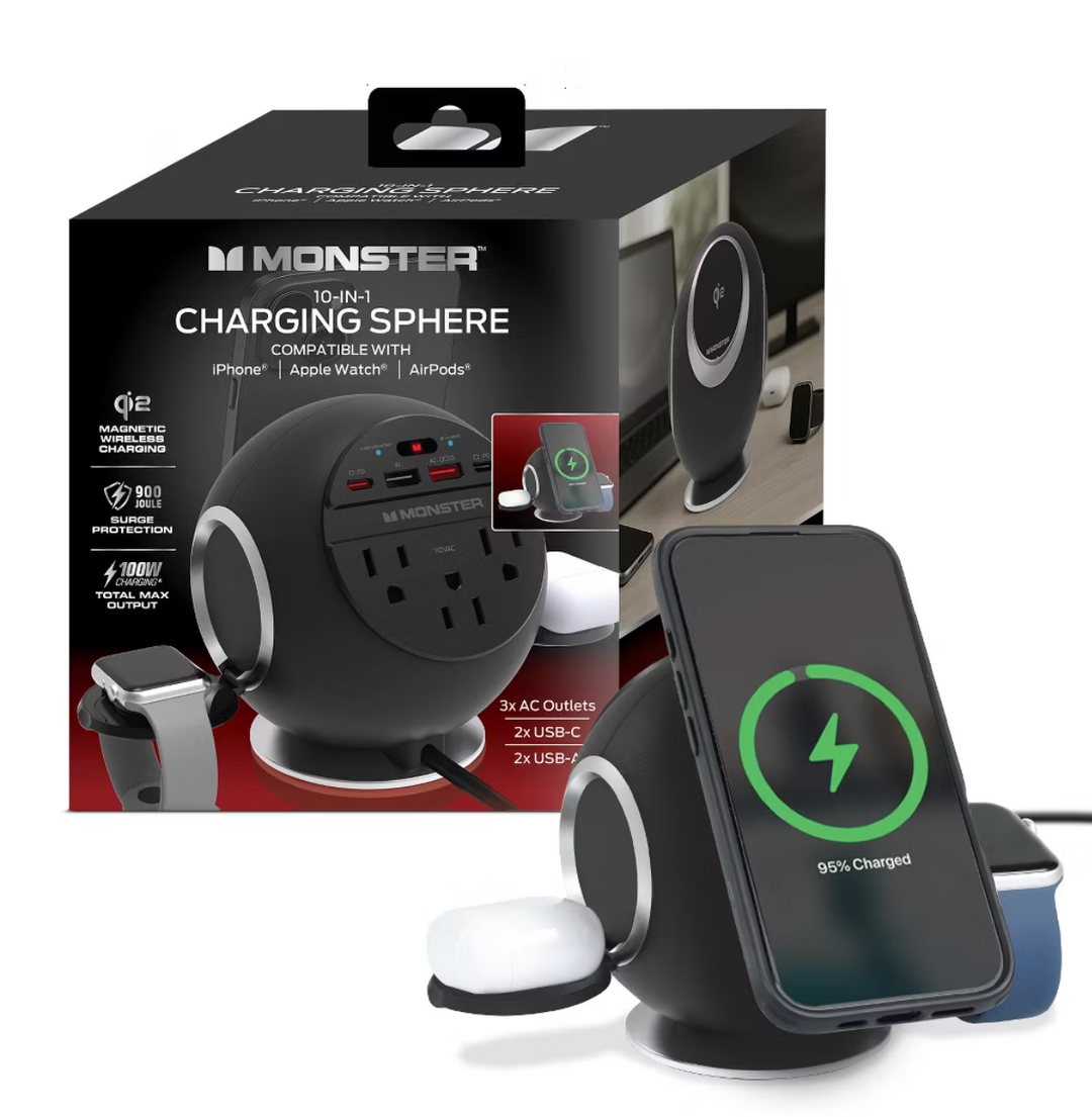 Monster | Desktop Wireless Charging Sphere 10-IN-1 - Black | MWS8-1010-BLK