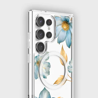 Caseco | Clear Design Case with MagSafe Samsung S25 Ultra - Blue Wildflower | ED24D8-00BW