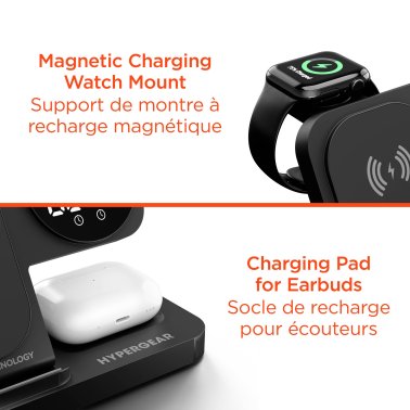 Hypergear |  Foldable Wireless Charging Stand w/Digital Alarm Clock 15W Powerfold 24/7 3in1 - Black | 16498