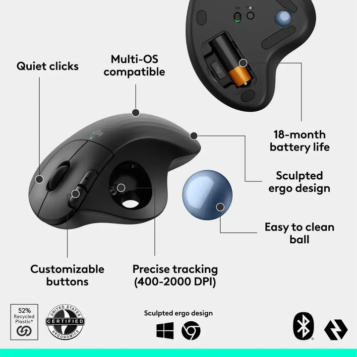 Logitech | Ergo M575S Wireless Trackball Mouse - Black | 910-007026