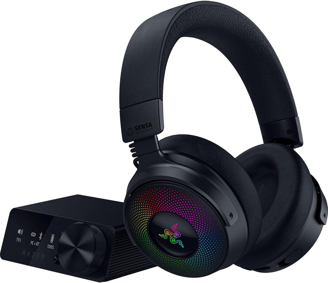 Razer Renewed | Kraken V4 Pro Wireless Gaming Headset Wireless Bluetooth USB 3.5 mm Super Wideband Mic - For PC, Mac, PS5, Nintendo Switch, Steam Deck, Smartphone - Black | RZ04-05160100-R3UR | 60 DAYS WARRANTY