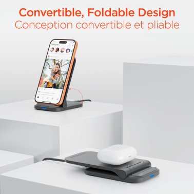 HyperGear | Fast Charge Foldable Wireless Charger Desktop Stand w/ Wall Charger 15W - Black | 16458