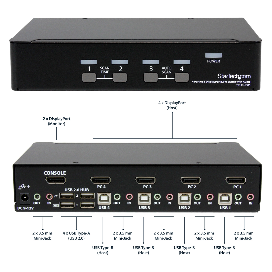 Startech | Displayport KVM Switch 4 Port USB | SV431DPUA