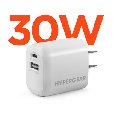 HyperGear | Dual Port USB-C PD 30W Max + USB-A 18W Max Wall Charger Hub - White | 15-12233