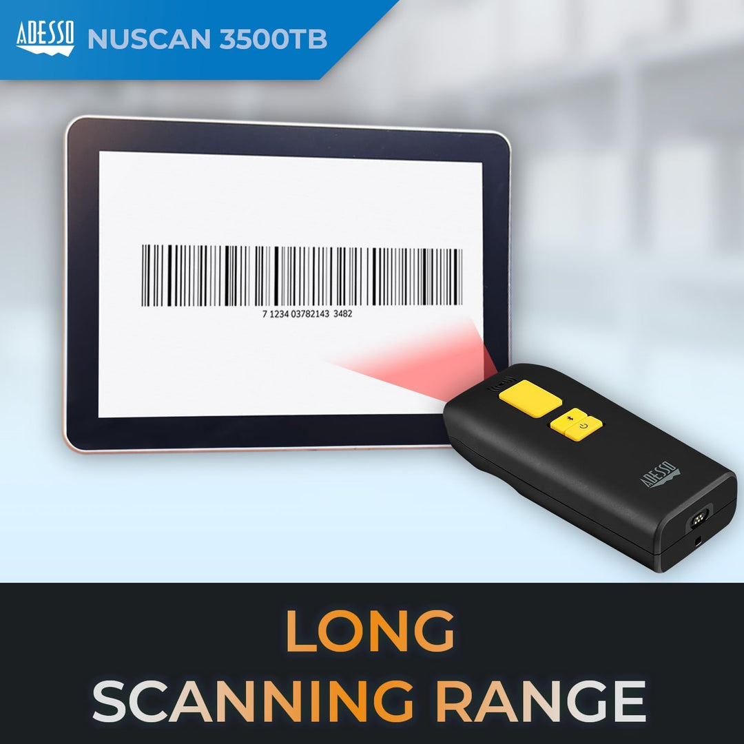 Adesso | NuScan 3500TB Bluetooth Antimicrobial Waterproof 2D Barcode Scanner | NUSCAN 3500TB