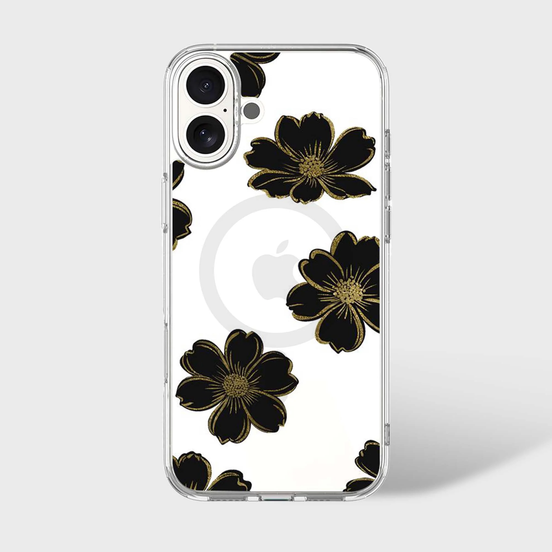 Caseco | Black Flower iPhone 16 - Clear / Black|  ED24C8-FLB