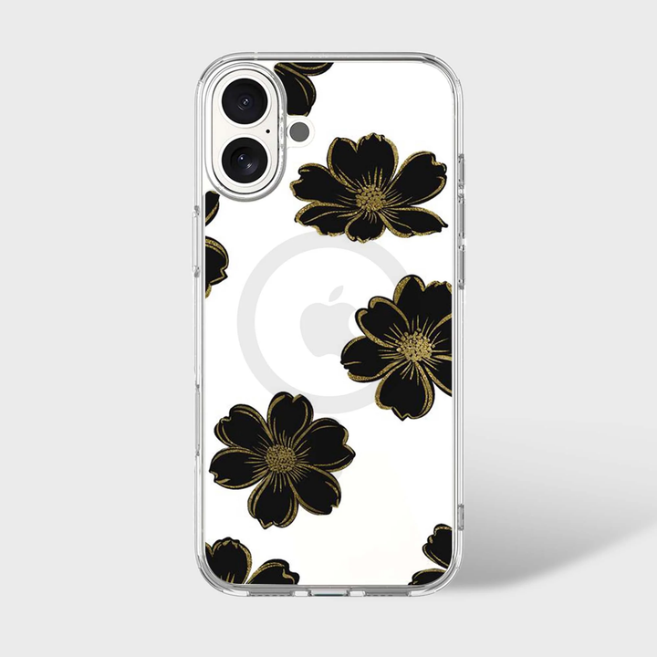 Caseco | Black Flower iPhone 16 - Clear / Black|  ED24C8-FLB