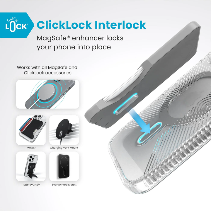 Speck | Presidio Perfect-Clear Grip MagSafe with ClickLock Apple iPhone 16 - Clear/Chrome | 150692-3199