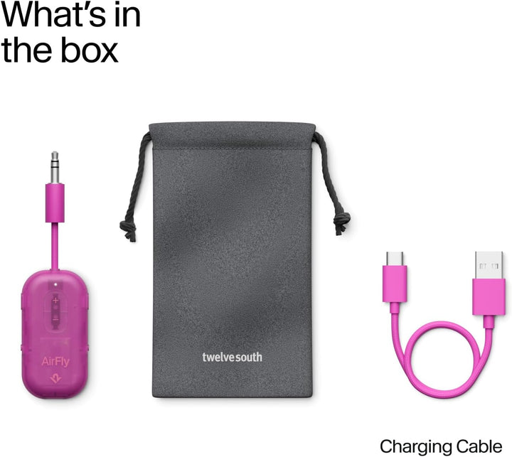 Twelve South | AirFly Pro 2 Bluetooth Adapter for Airplane Pair - Translucent Fuchsia | TS-2614