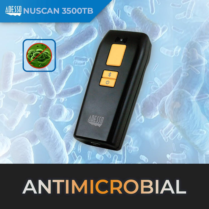 Adesso | NuScan 3500TB Bluetooth Antimicrobial Waterproof 2D Barcode Scanner | NUSCAN 3500TB