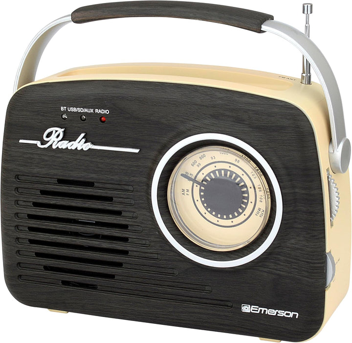 Emerson | Portable Retro Radio with Built-in Rechargeable Battery Espresso | EAS-3002-ES