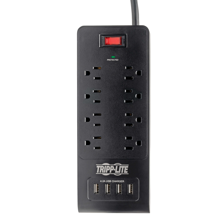 Tripp Lite | Surge Protector Power Strip - 8 Outlet 4 USB Ports 6Ft Cord - Black | TLP864USBB