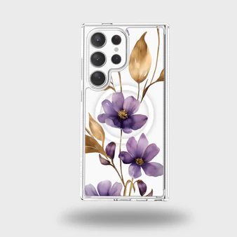 Caseco | Clear Design Case with MagSafe Samsung S25 Ultra - Purple Wildflower | ED24D8-00PW