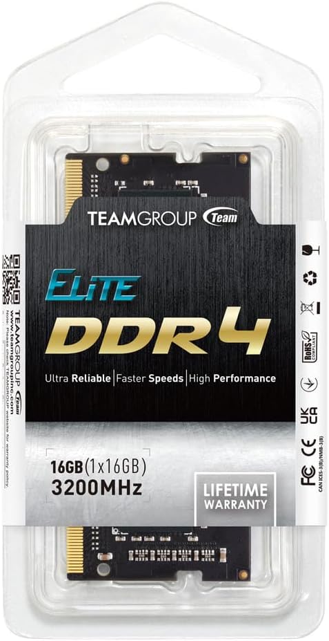 Team Group | Laptop Memory Module Ram 16GB PC4-25600 DDR4 3200MHz SO-DIMM | TED416G3200C22-S01