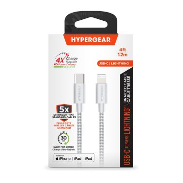 HyperGear | Braided Charge and Sync Cable USB-C to Lightning 4 ft/120cm - White | 15-11216