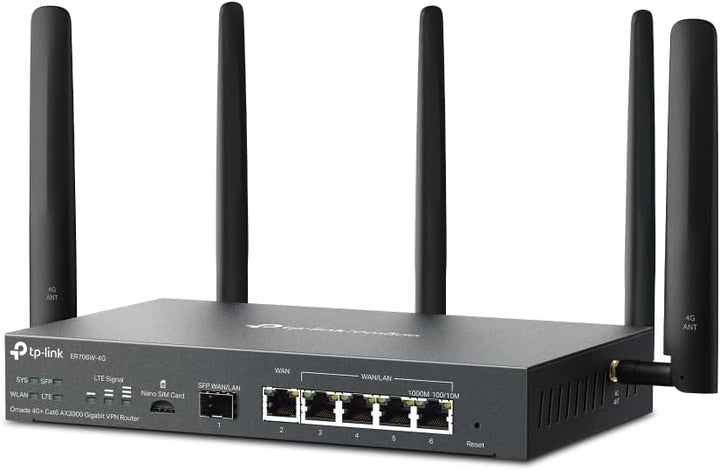 TP-LINK | Omada 4G+ Cat6 AX3000 Gigabit VPN Router PORT: 1 Gigabit SFP | ER706W-4G