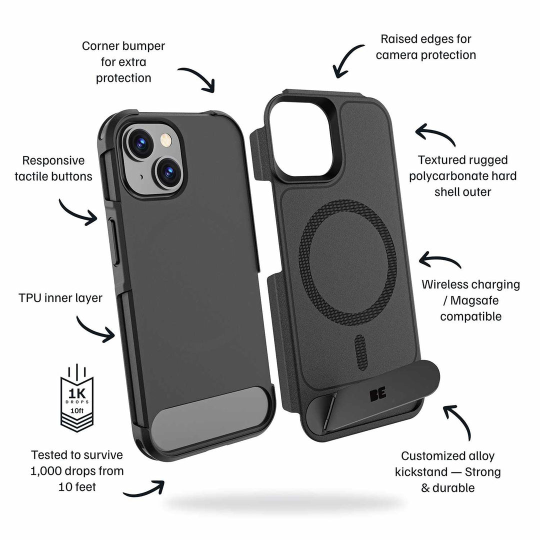 Blu Element | Armour Ultra MagSafe w/Kickstand Case for iPhone 16e/15/14/13 - Black | BEARUT16EK