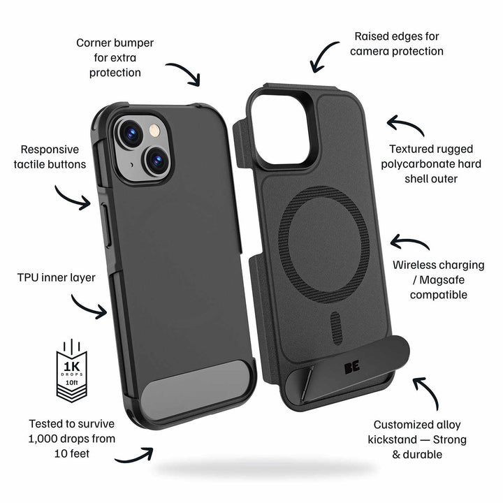 Blu Element | Armour Ultra MagSafe w/Kickstand Case for iPhone 16e/15/14/13 - Black | BEARUT16EK