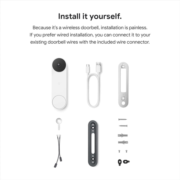 Google | Nest Doorbell Battery Wire-Free Video Doorbell - White | GA01318-CA