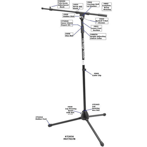 On-Stage | Stands MS7701TB Telescoping Euro Boom Mic Stand - Black | MS7701TB