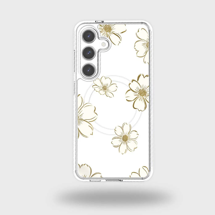 Caseco | Gold Floral Clear Design Case with MagSafe Samsung S25 - Clear | ED24D6-GFL